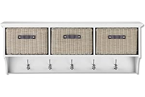 Tetbury Furniture White hanging shelf with brown baskets and hooks