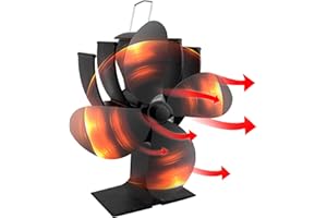 TSENDI Stove Fan-5 Blades Heat Powered Fan, Wood Stove Fan for Wood Burning Stove Log Burner Fireplace, Silent Operation Eco Friendly Circulation Ideal Log Burner Fan and Woodburner Fireplace Fan (Black)
