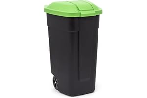 CURVER Cubo de basura con ruedas (110 L), color negro y verde