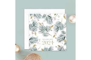 Popcarte Carte de vœux 2024 • Nature et Végétaux • Papier Haut de Gamme • Lot de 16 Cartes & Enveloppes Blanches • 14x14 cm Pliée • Idéal pour souhaiter la Bonne Année