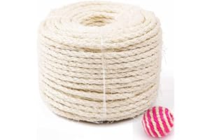 CICIXIXI Corda Naturale Corda per Albero dei Gatti,Spessa 6 mm(50m) Corda di Sisal Corda di Canapa per Tiragraffi,per Riparazione e Sostituzione di Gatto Scratching Pilastro Gatto Albero Bianco