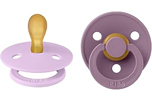 Smoczek BIBS z serii Colour, 2-pak, nie zawiera BPA, Symetryczny kształt gumowej główki. Lateks z kauczuku naturalnego, Wyprodukowano w Danii/EU, Rozmiar 1 (0-6 miesięcy), Violet Sky/Mauve