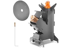 Daromigo Forno a razzo con piastra e gancio fuoco, Rocket Stove Outdoor in acciaio massiccio spesso 3 mm, sistema a incastro, fornello a legna, forno da campeggio, forno a pellet per forno olandese