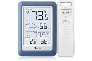 U UNNI Indoor Outdoor Thermometer Hygrometer Wireless Weather Station, Temperature Humidity Monitor Battery Powered Inside Outside Thermometers with 330ft Range Remote Sensor(Blue)