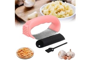 ZEZZO Presse ail Manuel en Acier Inoxydable Professionnel,Découpe Ecrase ail,Garlic Press Rocker Crusher,Presse Ail à Bascule Inox Ecrase,Concasseur à ail avec Outil Éplucheur en silicone (Rose)