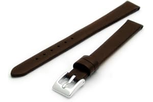 WATCHWATCHWATCH Fine Calf Leather Watch Strap Band 14mm Extra-Long XL Dark Brown with Chrome (Silver Colour) Buckle. Free Spring Bars (Watch Pins)