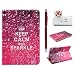 Produktbild iPad mini 2 Lederhülle - Felfy Slim Full Body Luxus Sparkly Pink Crown Keep Calm Muster PU Case Cover Etui Schutz Hülle Tasche für ipad mini 3 mini 2 mini 1 + 1x Rot Eule Anti Stöpsel + 1x Red Stylus