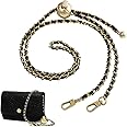Adjustable Purse Straps Replacement with Buckles, Synthetic Leather Chain Strap for Purse Bag Chain, Bag Strap Crossbody for Shoulder Cross Body Sling Purse Handbag (47" Black Leather Gold Hardware)