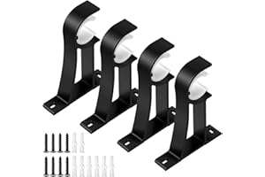 KOLAKO Curtain Rod Bracket, Heavy Duty Curtain Rod Holders Single Decorative Rod Hooks Hanger Fit for 1 to 1.2 Inch Drapes Rod, Black(Set of 4)