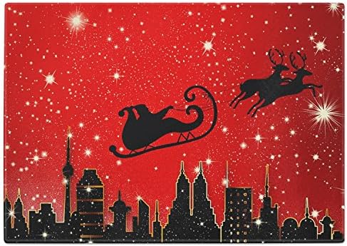 Santa Flying with Reindeer Tempered Glass Chopping Board (Large)