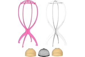 WXYYKX 2x Perückenständer Zerlegbarer Perücke Halter statt Styroporkopf Ideal zum Trocknen der Perücken Haarteilen mit Extra Perückennetzen (weiß& rosa)