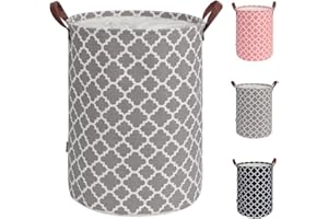 TOTANKI 60L Grand panier à linge avec poignée en cuir durable, corbeille a linge rond à cordon de serrage, panier à linge pliable, panier de rangement des vêtements pour la chambre à coucher (Gris, L)