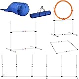 PawHut Set Attrezzature Borsa Addestramento per Agility 5 elementi Salto in Alto e Tunnel per Cani Poliestere, PE Φ60 x 300cm