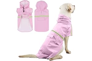 PETCUTE Impermeable para Perros,Abrigo Impermeable para Perro Medianos y Grandes con Capucha,Poncho de Lluvia para Perros con Agujero para Arnés, Tira Reflectante y Bolsillos,2XL