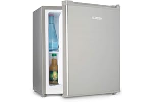 Klarstein Snoopy Eco - Mini-Kühlschrank mit Gefrierfach, 46 Liter Fassungsvermögen, 4 Liter Gefrierfach, 41dB leise, stromsparend, Edelstahl, silber