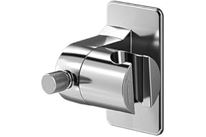 HEMLOSK Soporte Ducha Sin Taladro, Sin Necesidad de Taladrar, Soporte para Ducha Baño de Angulo Ajustable Adhesivo Pared, Giratorio 360°, Resistente al Agua y al Óxido, Plata