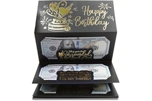 KASESSS Biglietto Auguri Compleanno per Regali in Contanti con Busta, Busta per Biglietti Auguri Compleanno per Contanti a Sorpresa, per Uomo, Donna, Ragazze e Ragazzi, Nero Oro