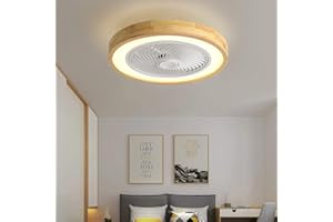 YUNZI Bois Ventilateur De Plafond avec Telecommande 3 Vitesses Dimmable LED Plafonnier Ventilateur 72W avec Minuterie Moderne Chambre Silencieux Ventilateur De Plafond