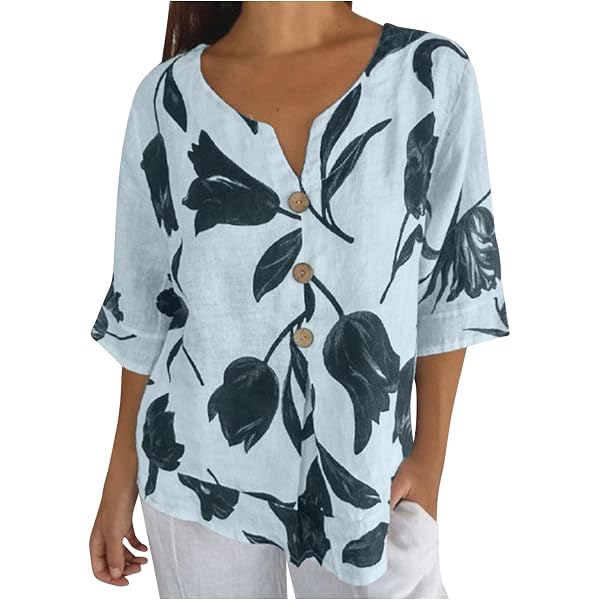 Camicia Di Lino Donna – Leggera A Manica 3/4 Con Tasca – Vintage Rilassata Per Vacanze Estive