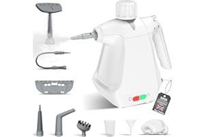 MIHOHO Handheld Steam Cleaner, Multi-Surface Steamer with 9 Accessories, Portable Pressurized Steamer for Home Use, Bathroom, Mini Steam Cleaners for Upholstery Furniture Sofa Couch Floor (white)