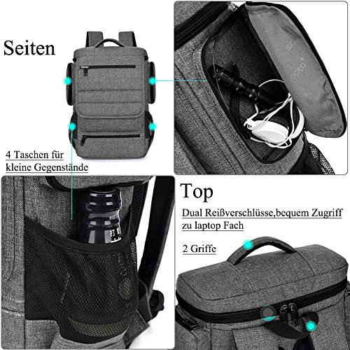 Laptop Rucksack, BRINCH Anti-Träne geräumig Reise Knapsack Rucksack Hikingtasche Studenten College Schulter Rucksack für 18 – 18,4 Zoll Laptop / Notebook / Macbook Computer, Grau-Schwarz - 5