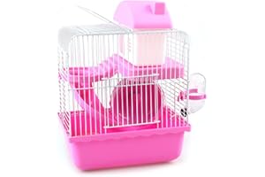 RENGU Hamster Enclosure, Hamster Cage 2 Levels Large Space for Small Animals (Pink)