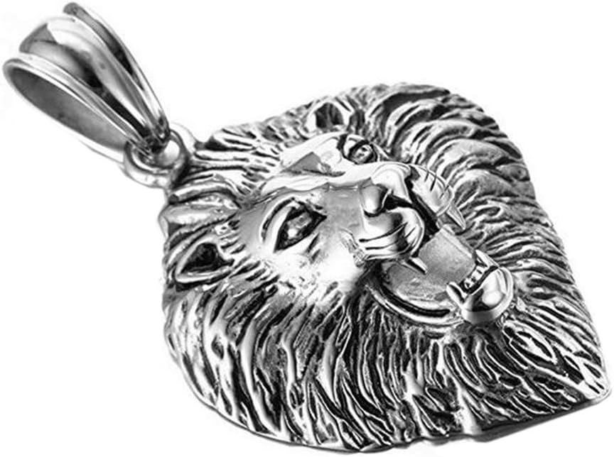 PMTIER Mens Stainless Steel Domineering Silver Black Lion Head Pendant Necklace