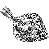 PMTIER Mens Stainless Steel Domineering Silver Black Lion Head Pendant Necklace
