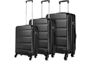 Kono Walizka podróżna z twardą skorupą, bagaż podręczny, lekki, 3-częściowy zestaw bagażowy, walizka kabinowa, z 4 kołami obrotowymi i zamkiem szyfrowym, Czarny, 3 Pcs Set