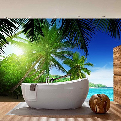 Vlies Fototapete PREMIUM PLUS Wand Foto Tapete Wand Bild Vliestapete – PARADISE BEACH – Strand Meer Palmen Beach 3D Ozean Palme – no. 005, Größe:300x210cm Vlies - 7