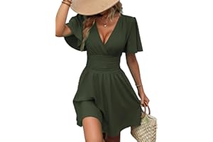 LIAMERHE Women's Elegant Dress Long Sleeve / Short Sleeve V-Neck Casual Dresses A-line Floral Pattern Mini Dress Casual Dresses Summer Autumn Winter Lantern Sleeve Dress