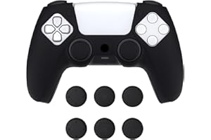 ‎PLAYVITAL PlayVital Silikon Hülle für ps5 Controller,Dockable Schutzhülle Hülle Case Griffe Skin mit 6 Joystick-Kappen für ps5 Wireless Controller Passend zur Ladestation(Pure Series,Schwarz)