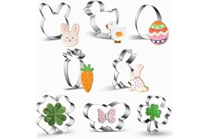 QASIMOF Formine Biscotti Pasqua Set di 8, Acciaio inossidabile Formine per Biscotti Pasquali, Tagliabiscotti, Uova di Pasqua, Conigli, Pulcini, Carote e Farfalle