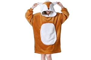 Queenshin Felpa Coperta Indossabile Plaid con Cappuccio Volpe, Coperta con Maniche Sherpa Super Morbida e Calda in Pile per Donna, Taglia Unica