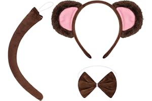 Monkey Ear Headband & Tail Set - Plush Costume Accessory Kit For Kids
