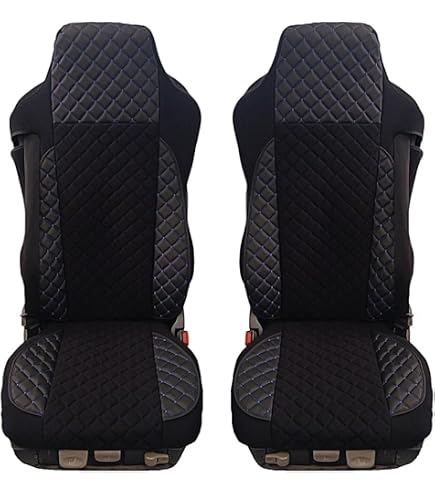 Coprisedili In Ecopelle Per MAN TGX/TGA/TGS Fino Al 2021 – Set 2 Pezzi, Chiusura Lampo E Velcro, Nero/Blu