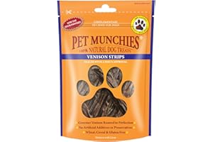 Pet Munchies Venison Strips Dog Treats, Premium Wheat Free Dog Chews with Natural Real Meat, Low in Fat and High in Protein 75g