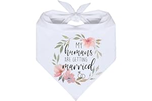 KIDSTINCT MaySunset I miei umani sono sposarsi divertente corona bianca modello cotone triangolo cane bandana sciarpa, pet dog fidanzamento annuncio matrimonio foto puntelli accessori per animali domestici