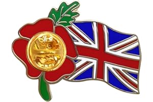 MEMORTELLS Union Jack Flag Badge Poppy Lapel Pin Remembrance Day Lest We Forget Brooch Enamel Memorabilia Gift