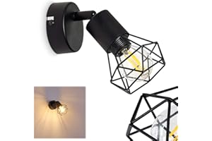 ‎HOFSTEIN Wandleuchte Baripada, verstellbare Wandlampe aus Metall in Schwarz, 1-flammig, 1 x E14, Wandspot im Retro/Vintage Design in Gitter-Optik mit Lichteffekt, ohne Leuchtmittel