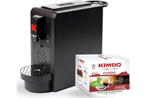 Kimbo Up! Nuova Macchina da Caffè Espresso a Cialde, 20 Bar, Compatta, Design Elegante, Serbatoio Acqua 850 ml, Colore Nero, Espulsione Automatica della Cialda, Include 100 Cialde Macinato Fresco