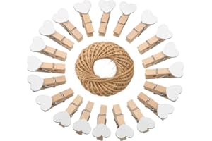 ‎JIJACRAFT jijAcraft Mini-Fotoklammern, 100 Stück Herzklammern, weiße Fotoklammern mit 30 Meter Juteschnur für DIY-Dekorationen