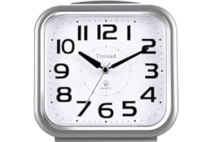 TINLOAD 14 cm leiser analoger Wecker, kein Ticken, sanftes Wake, Piepton, steigende Lautstärke, batteriebetriebene Schlummerfunktion und Lichtfunktionen, einfach einstellbar, grau