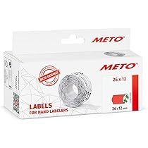 Meto etiketten voor etiketteerapparaten (22x12 mm, 1-regelig, 6000 stuks, permanent hechtend, voor Meto, Contact, Sato, Avery, Tovel, Samark, etc.), 6 rollen, fluor-rood