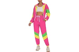 UOUA Frauen Farbe Block 2 Stück 80er 90er Outfits Langärmel Windbreaker Jacke Trainingsanzug Set