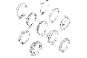 Diamday 8/10 PCS Einstellbar Zehenring für Damen Herren Offener Schwanz Ring Blume Knoten einfach Zehenring Silber Gold Strand Fuß Ringe Geschenke Schmuck Set