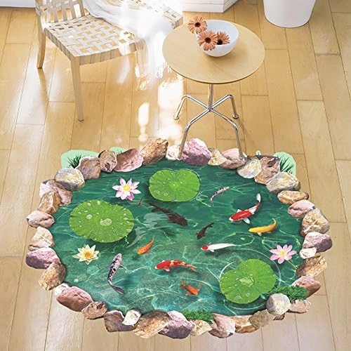 3d stereo wall stickers living room decorative stickers self-adhesive removable wallpaper floor stickers children's room Buy two get one free ( Style : Fish pond )