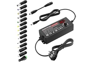 SHNITPWR Bloc d'alimentation Universel 3,5V ~ 12V 60 W 5 A, AC/DC, avec 14 adaptateurs pour appareils électroniques de 3,5 V à 12V, Cadre Photo, Appareil Photo bébé et Bande LED 5000 mA Max