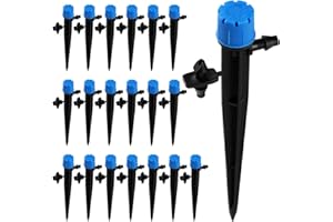 VooGenzek 20 Pezzi Goccia a Irrigazione Regolabile, 360 Gradi 8-Fori Gocciolatore di Emettitore Micro, Teste di Irrigazione da Giardino per Tubo 4/7 mm, Blu (con Connettore)