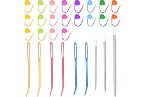 LAMXD Jumbo Bent Tapestry Needle 6PCS Large Eyes Blunt Yarn Needles Knitting Darning Needles Sewing Needles,with 20pcs Crochet Stitch Marker and 3PCS Aluminium Wool Needles for Sewing up Knitting
